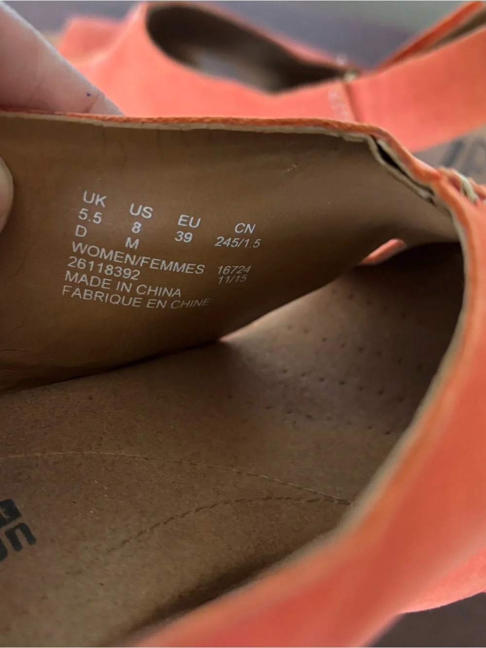 Clarks helio float Women's Orange Suede Wedge Sandals size 8 euc strap closure